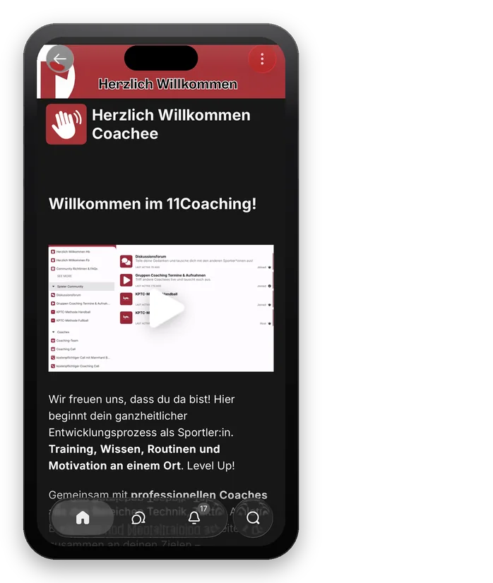 11Coaching App – Willkommens-Screen auf dem Smartphone